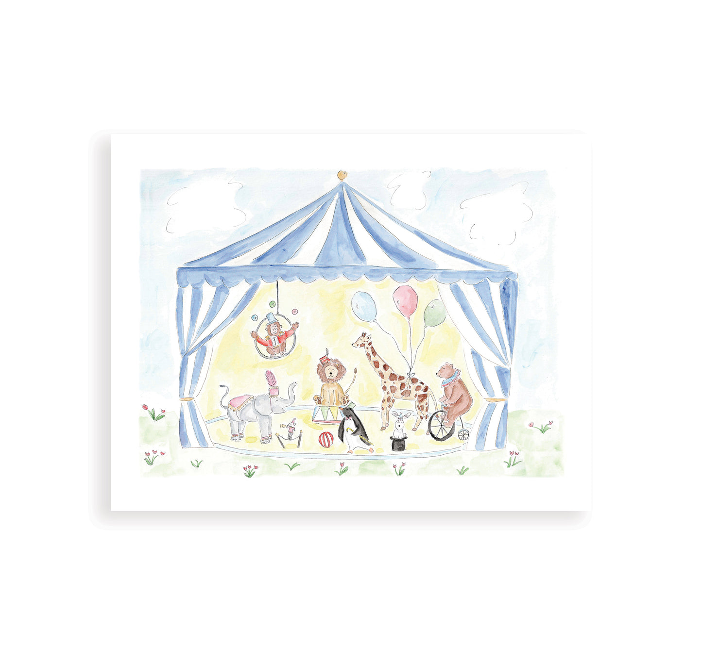 Blue Circus Animals Watercolor Art Print