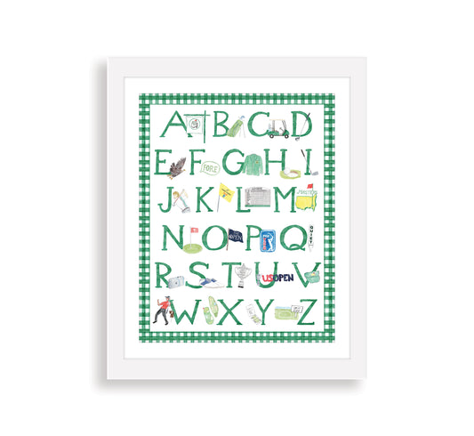 Green "ABCs of Golf" Alphabet Print – Watercolor Golf Nursery Wall Art for Baby
