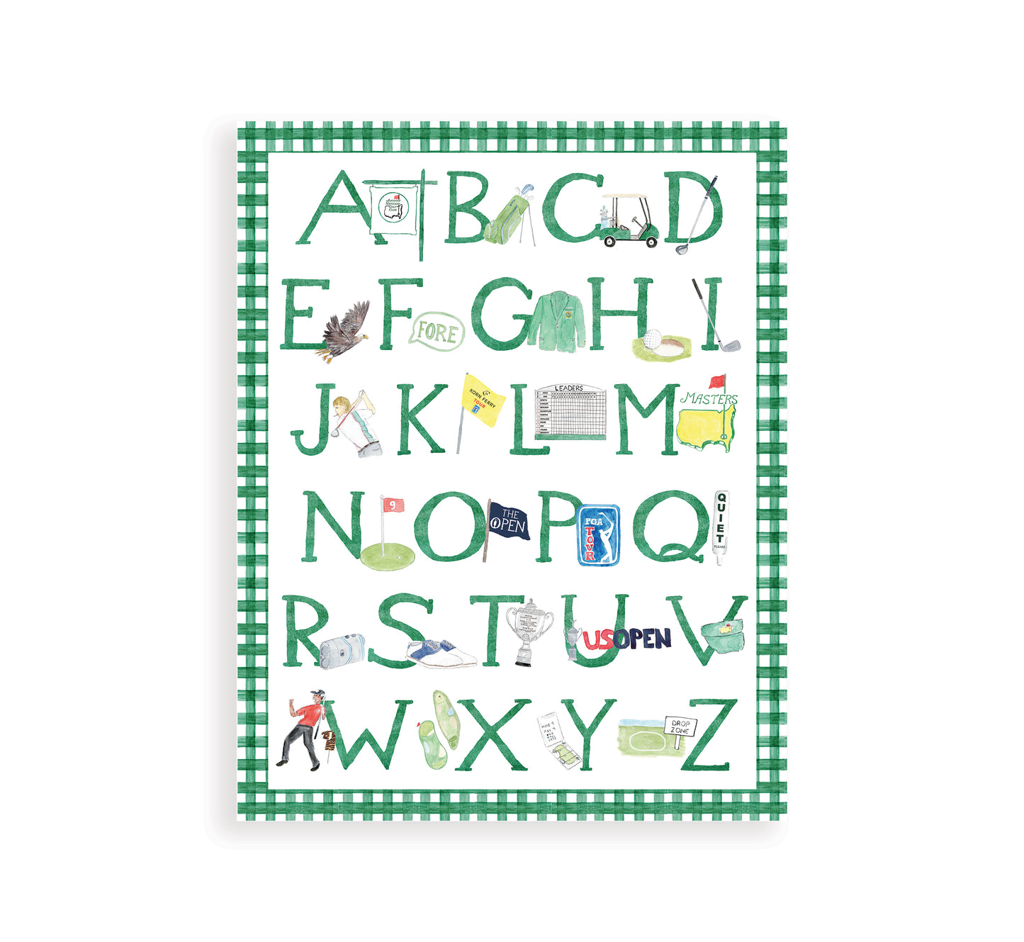 Green "ABCs of Golf" Alphabet Print – Watercolor Golf Nursery Wall Art for Baby