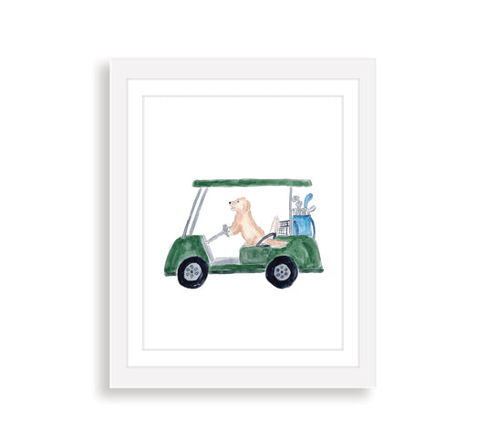 Golden Retriever Dog in Golf Cart
