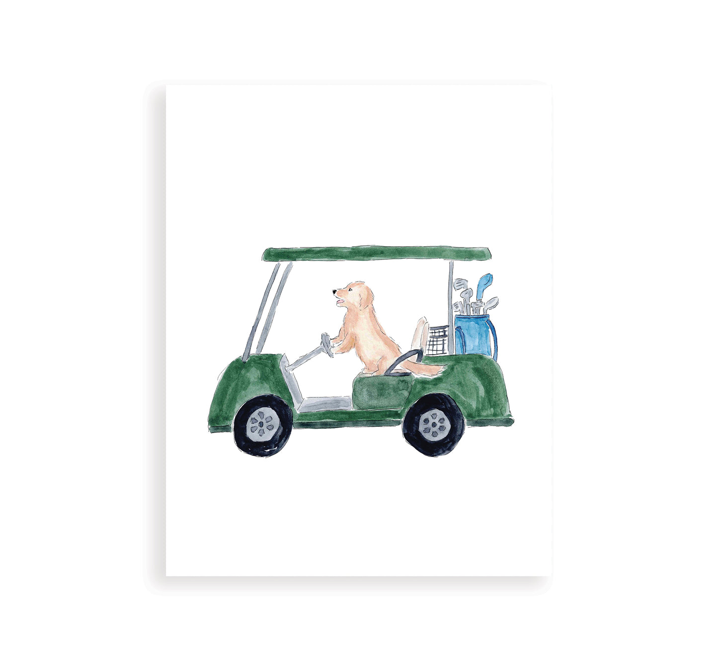 Golden Retriever Dog in Golf Cart