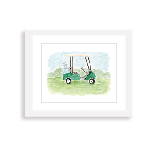 Green Golf Cart Watercolor Art Print