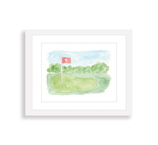Red Golf Flag Watercolor Art Print