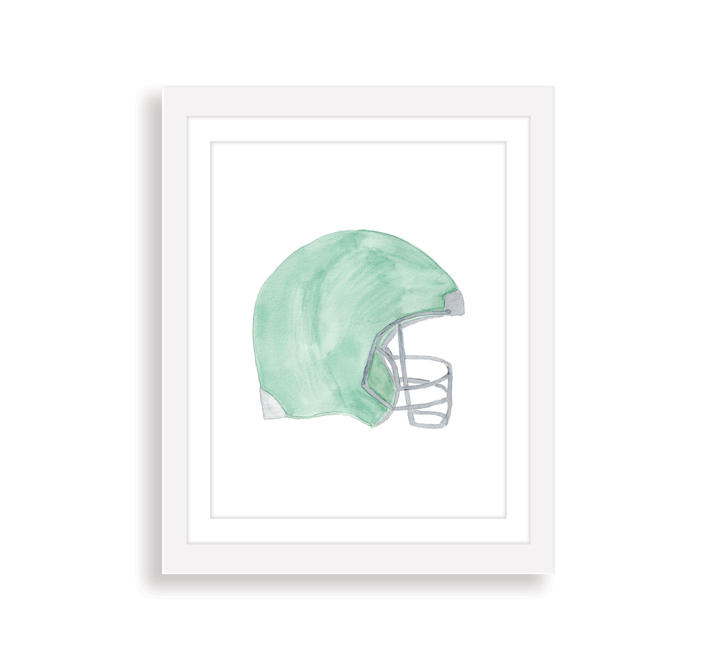 Green Football Helmet Watercolor Art Print