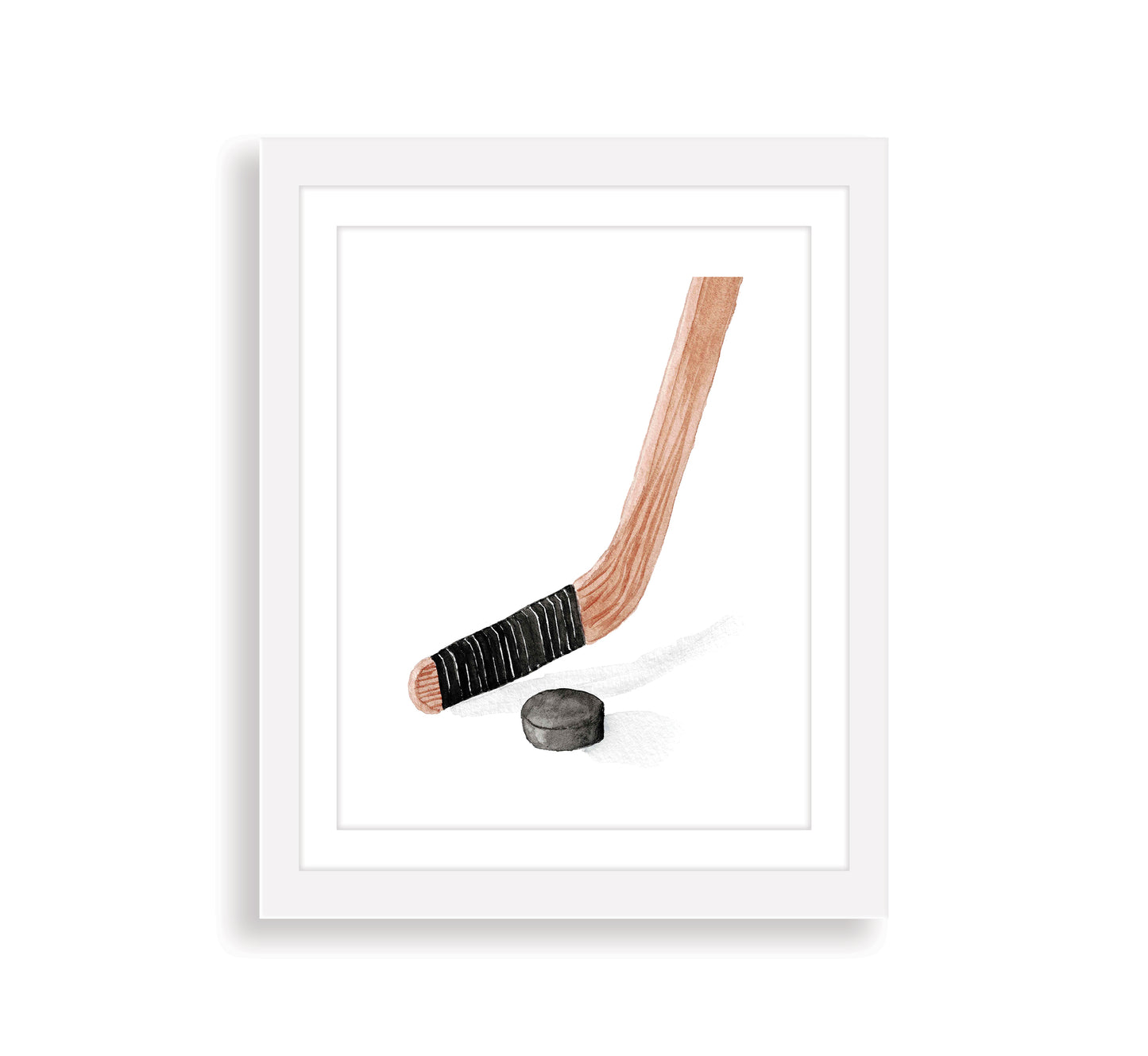 Hockey Stick and Puck Watercolor Art Print