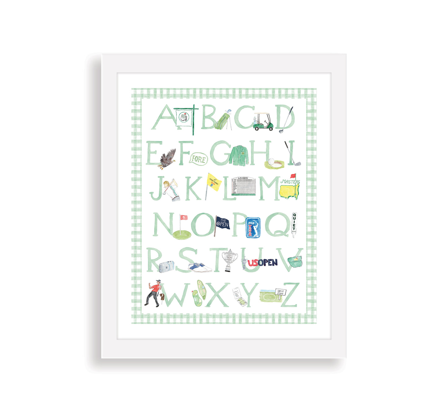 Light Green "ABCs of Golf" Alphabet Print – Watercolor Golf Nursery Wall Art for Baby