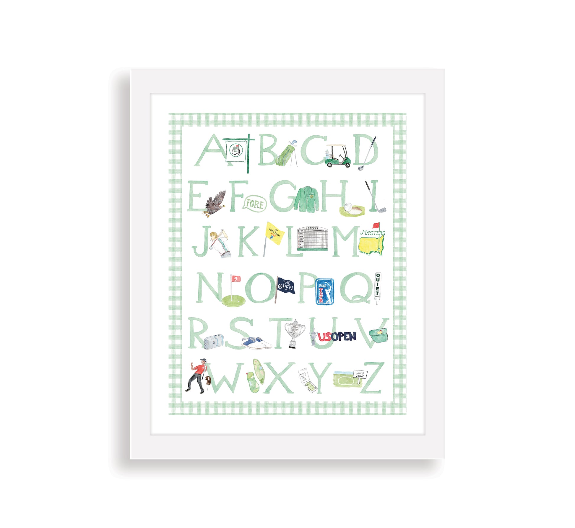 Light Green "ABCs of Golf" Alphabet Print – Watercolor Golf Nursery Wall Art for Baby