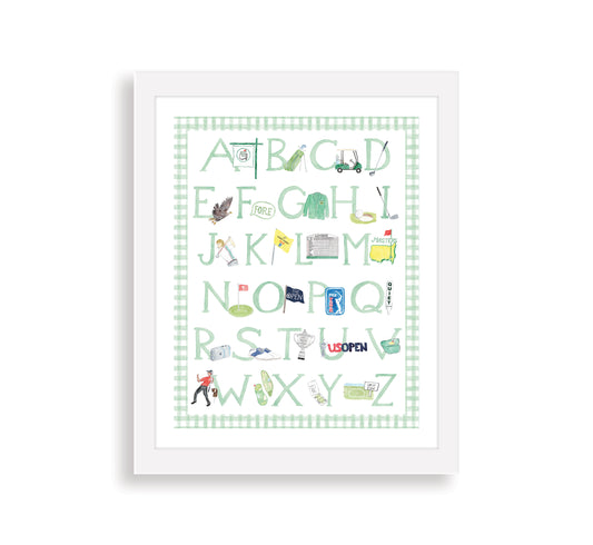 Light Green "ABCs of Golf" Alphabet Print – Watercolor Golf Nursery Wall Art for Baby