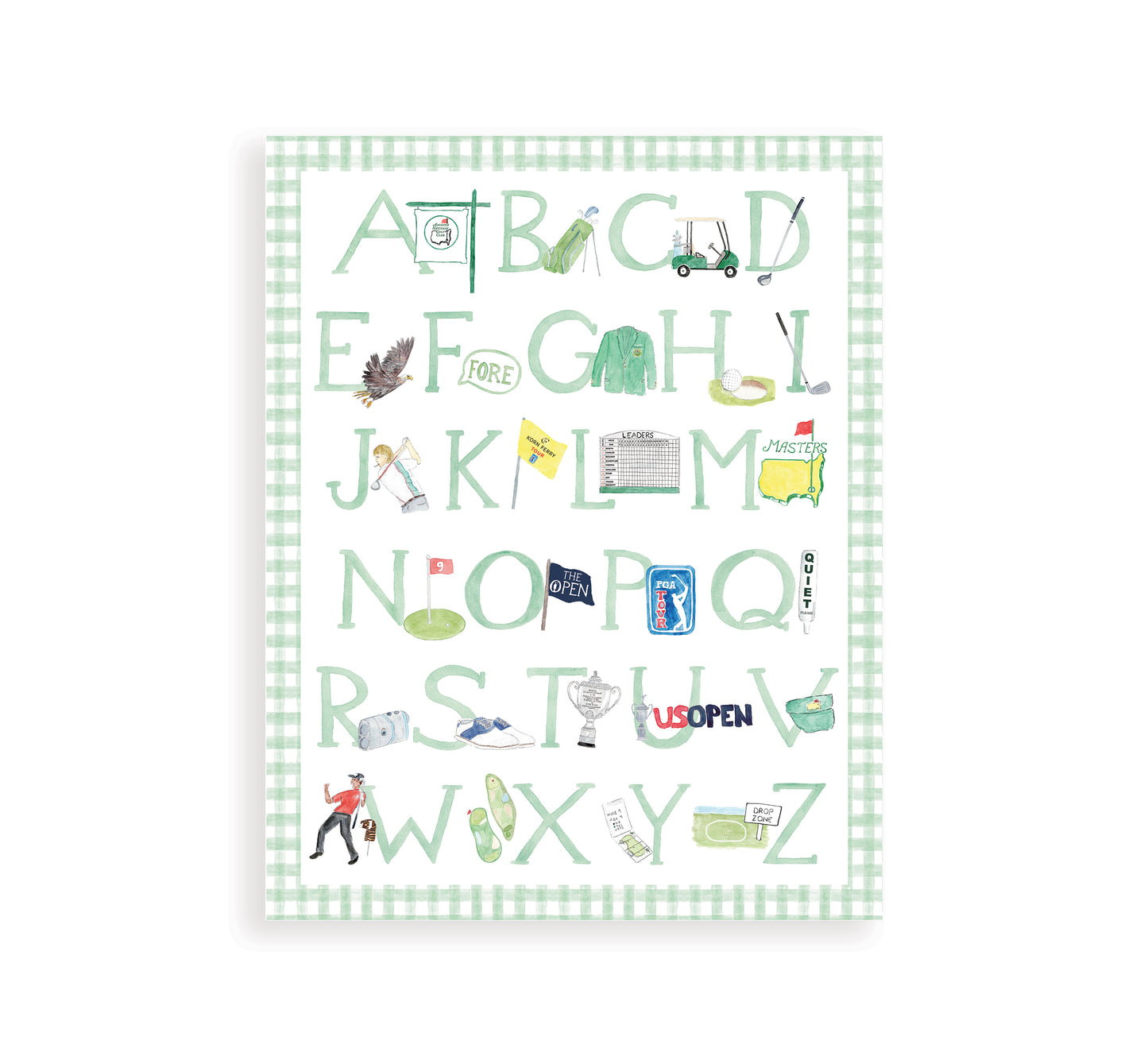 Light Green "ABCs of Golf" Alphabet Print – Watercolor Golf Nursery Wall Art for Baby