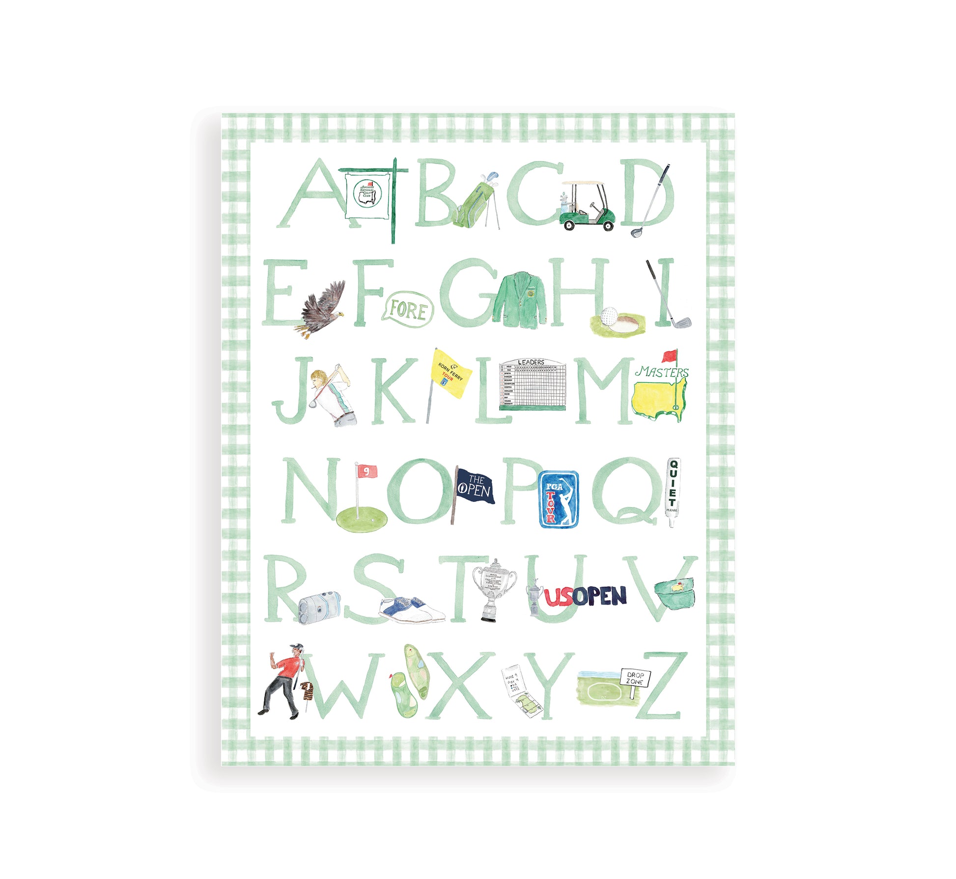 Light Green "ABCs of Golf" Alphabet Print – Watercolor Golf Nursery Wall Art for Baby