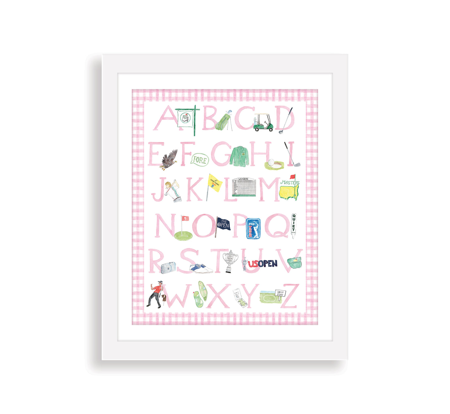 Pink "ABCs of Golf" Alphabet Print – Watercolor Golf Nursery Wall Art for Baby
