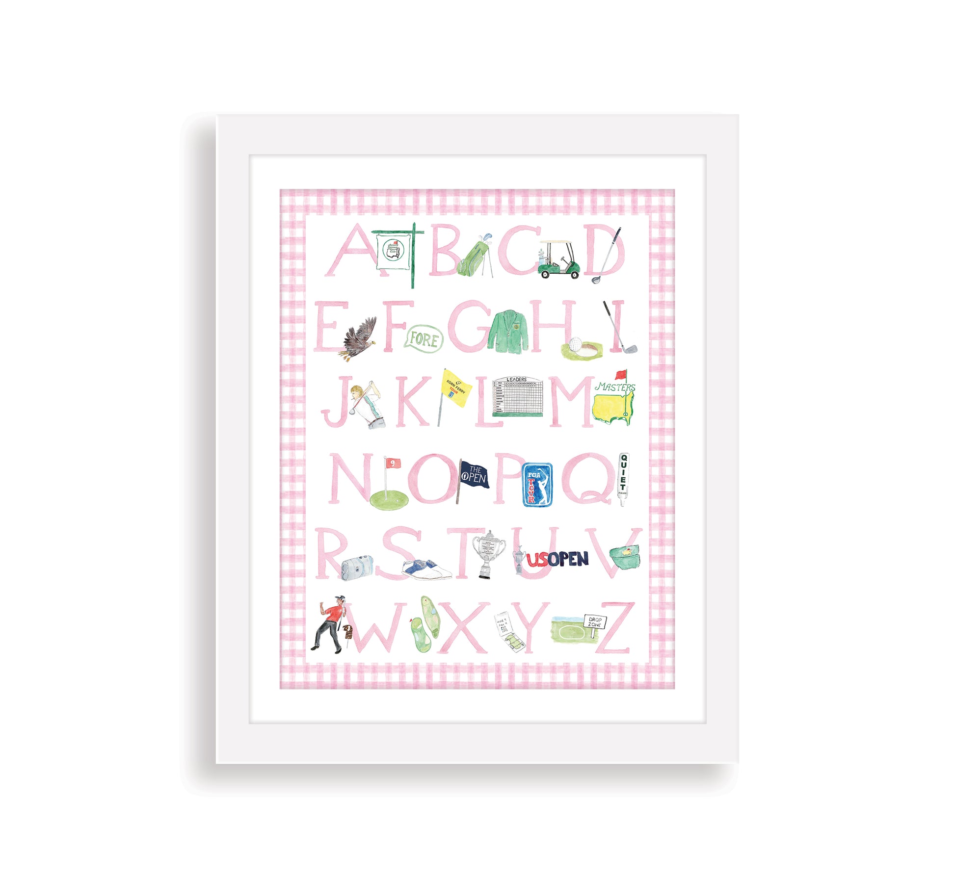 Pink "ABCs of Golf" Alphabet Print – Watercolor Golf Nursery Wall Art for Baby