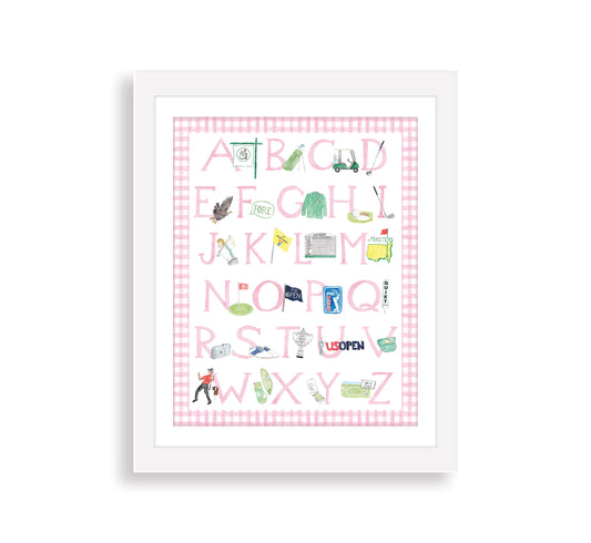 Pink "ABCs of Golf" Alphabet Print – Watercolor Golf Nursery Wall Art for Baby
