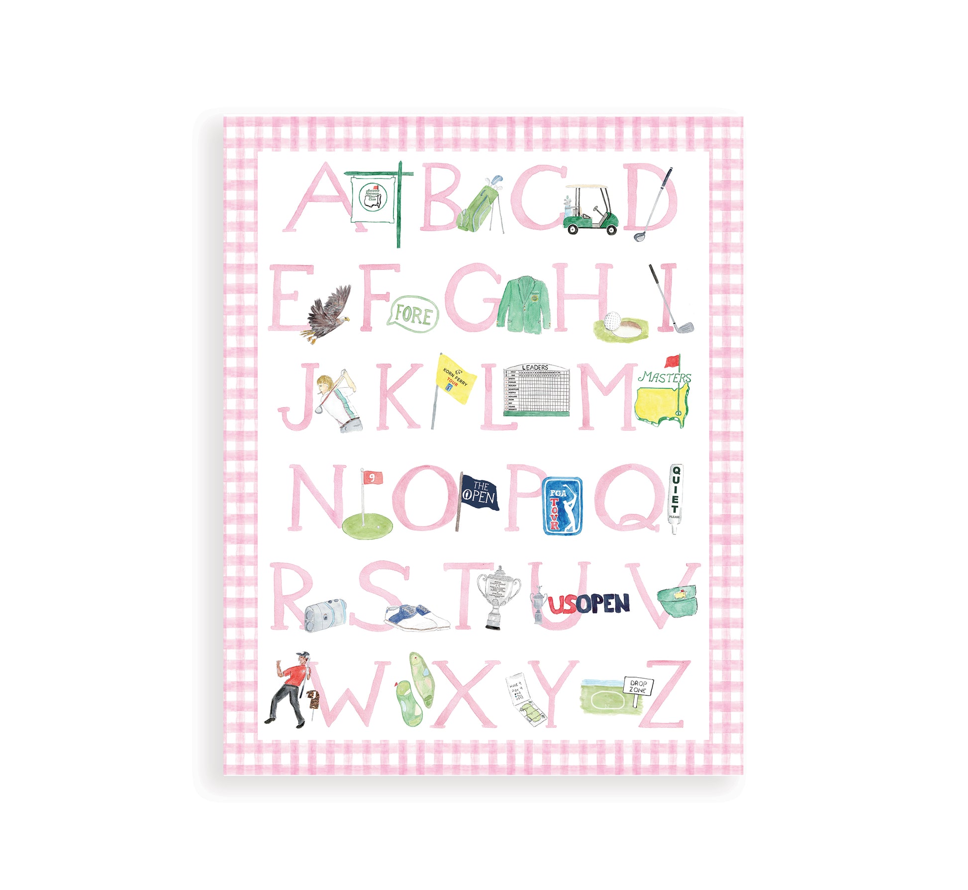 Pink "ABCs of Golf" Alphabet Print – Watercolor Golf Nursery Wall Art for Baby