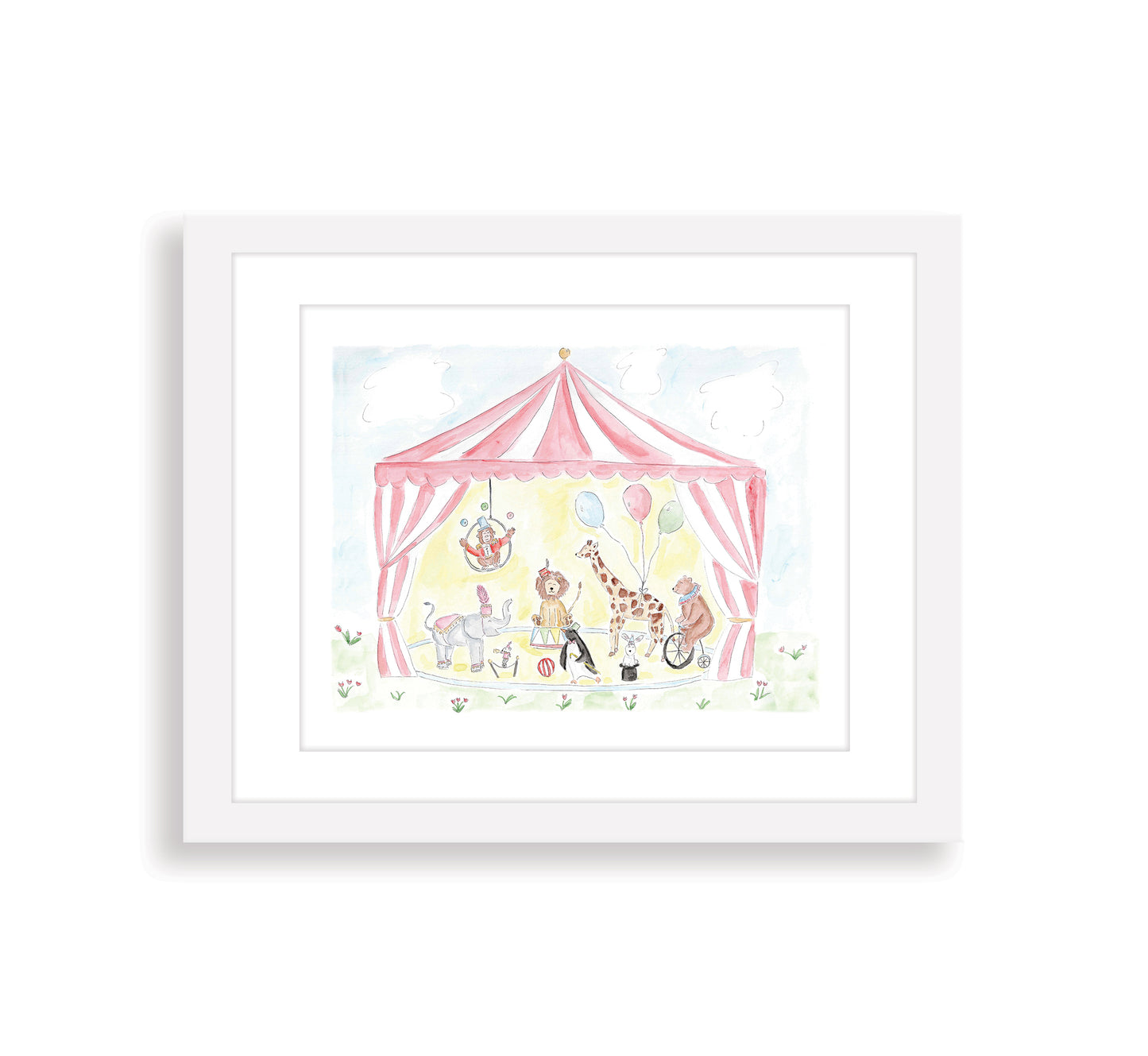 Pink Circus Animals Watercolor Art Print