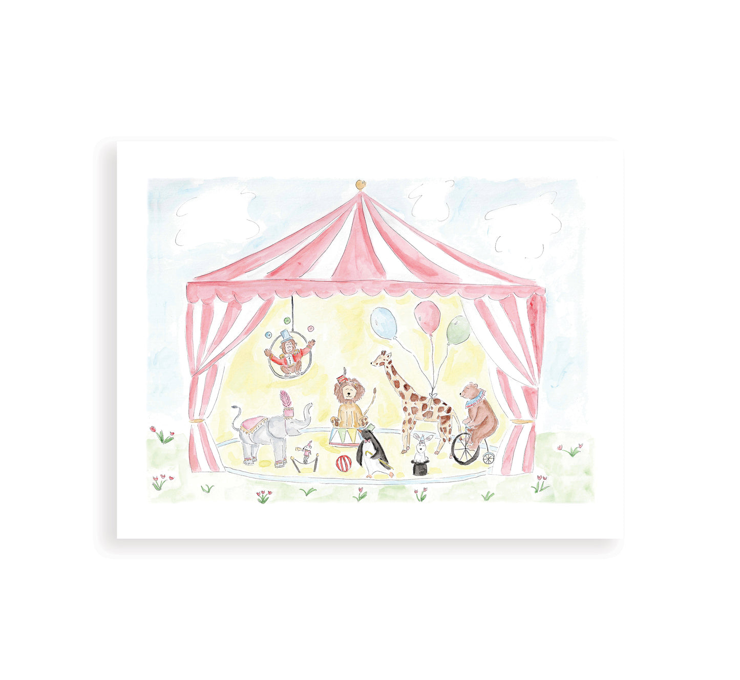 Pink Circus Animals Watercolor Art Print