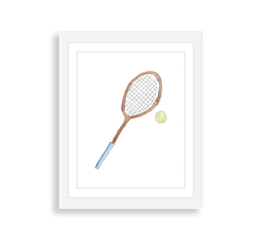 Tennis Racket and Ball Watercolor Art Print