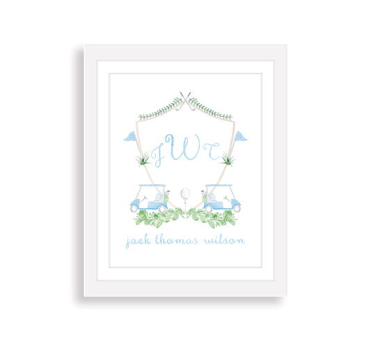 Blue Monogrammed Baby Golf Crest Print