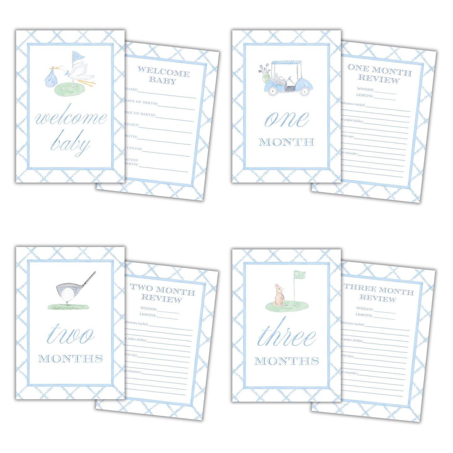 Golf-Themed Baby Monthly Milestone Cards - Watercolor Monthly Milestone Set for Babies