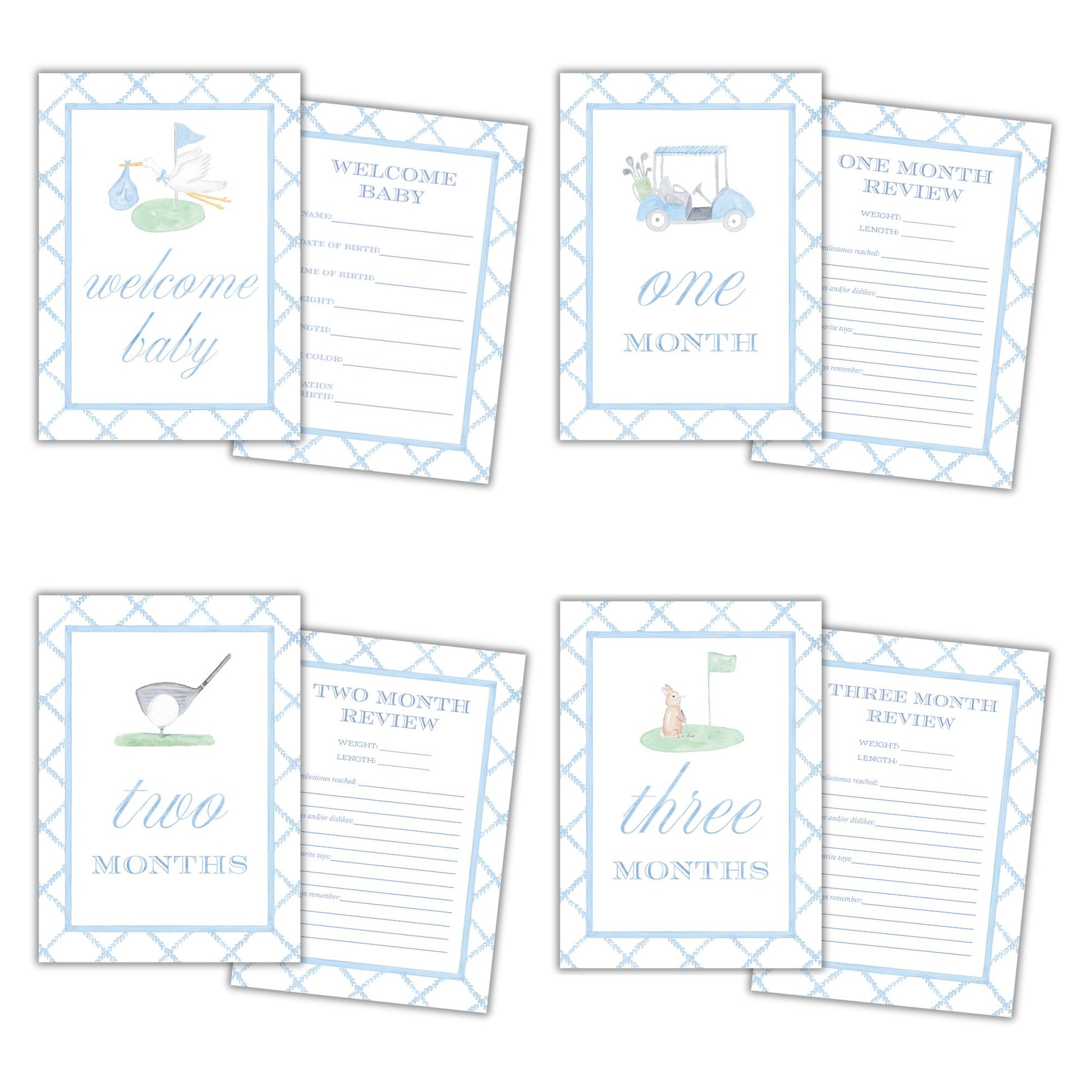 Golf-Themed Baby Monthly Milestone Cards - Watercolor Monthly Milestone Set for Babies