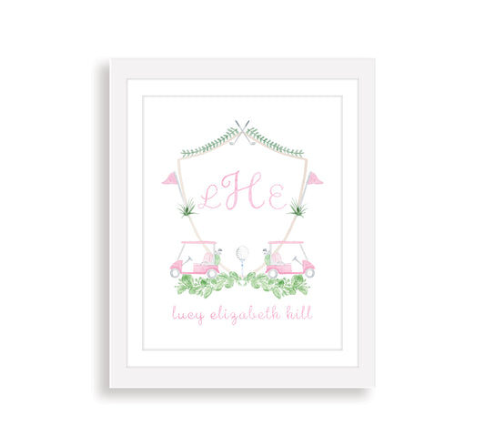 Pink Monogrammed Baby Girl Golf Crest Print