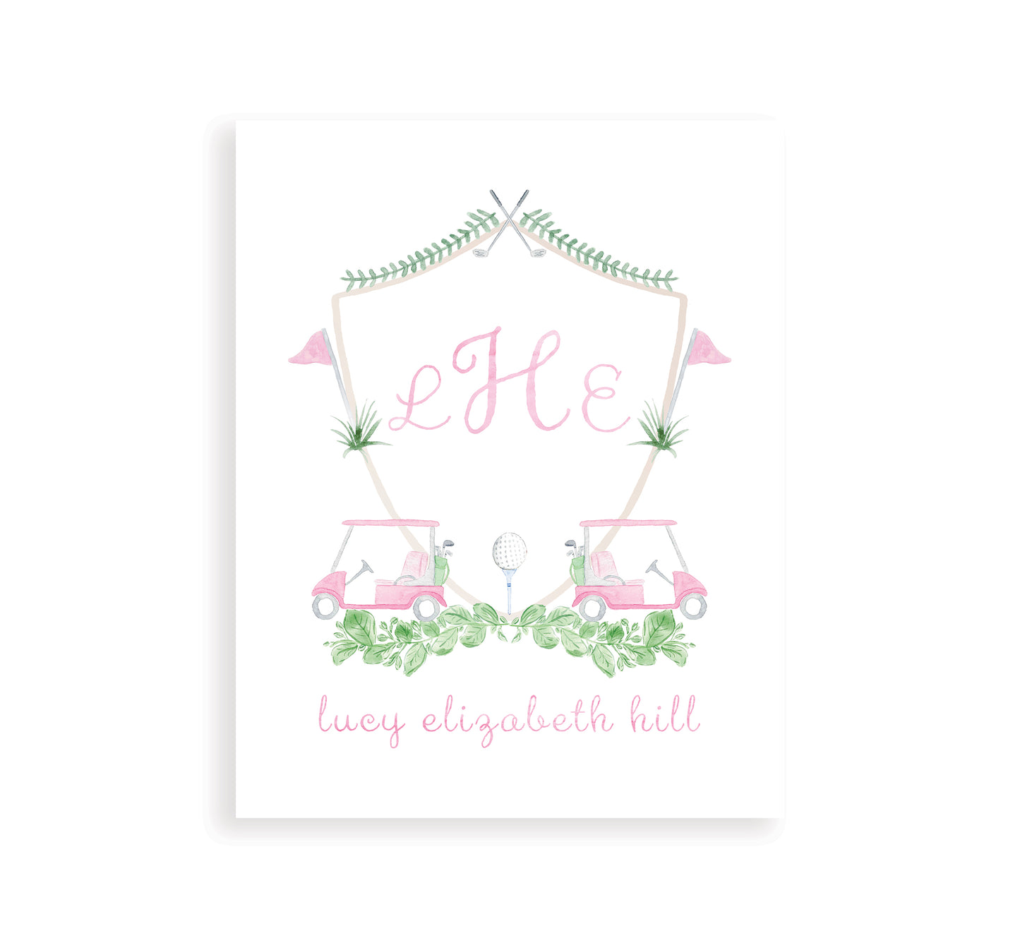 Pink Monogrammed Baby Girl Golf Crest Print