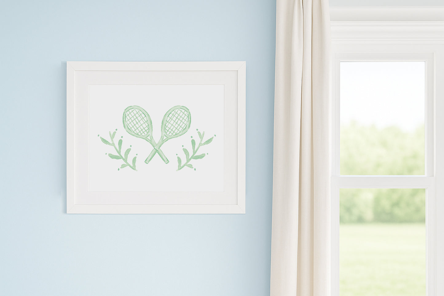 Green Tennis Rackets Watercolor Toile Art Print