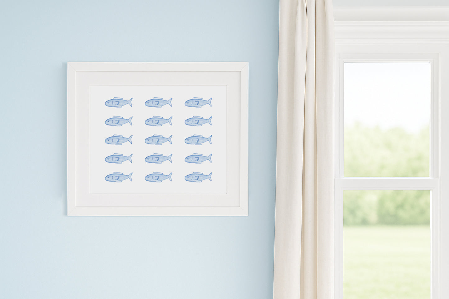 Blue Fish Horizontal Watercolor Art Print