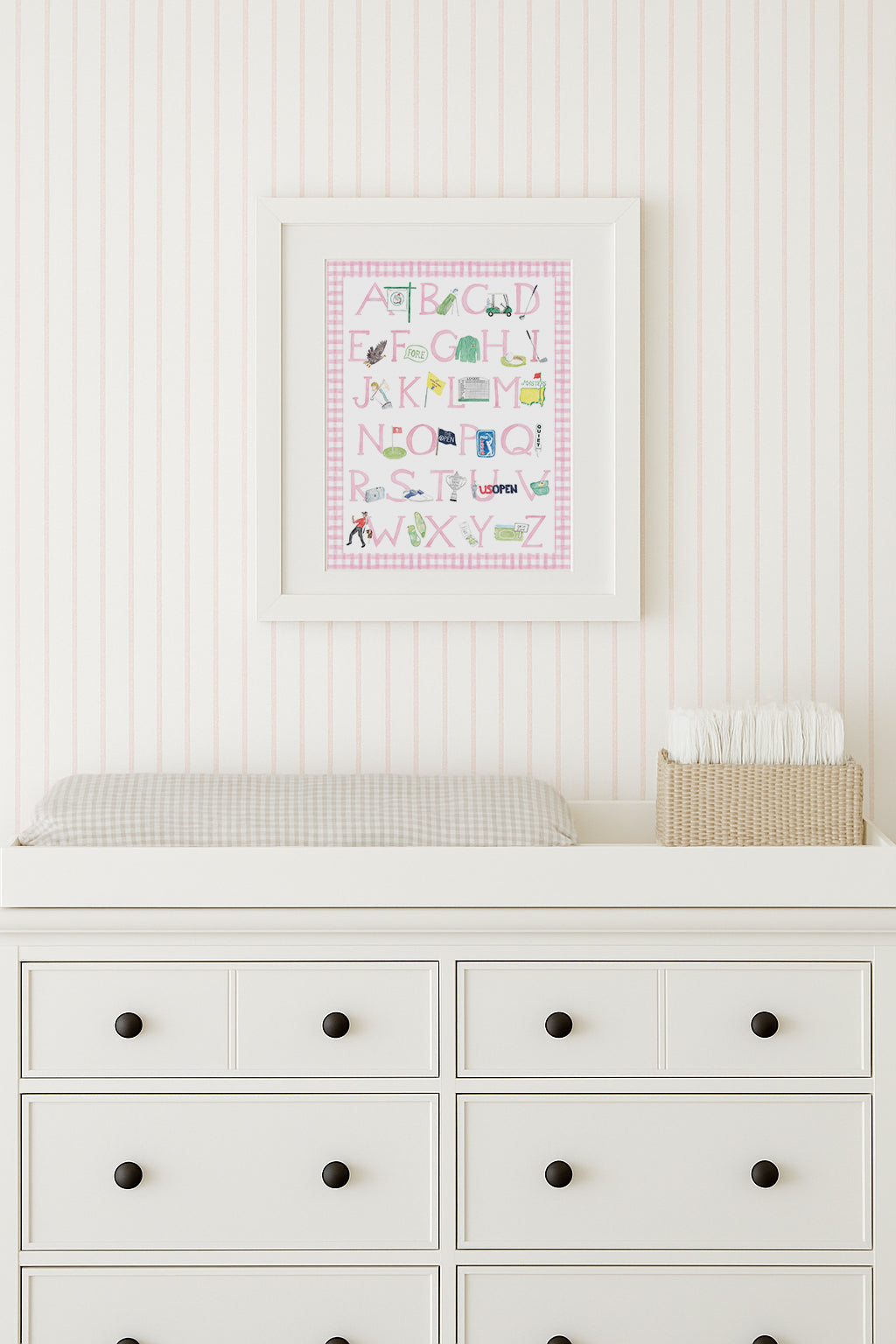 Pink "ABCs of Golf" Alphabet Print – Watercolor Golf Nursery Wall Art for Baby