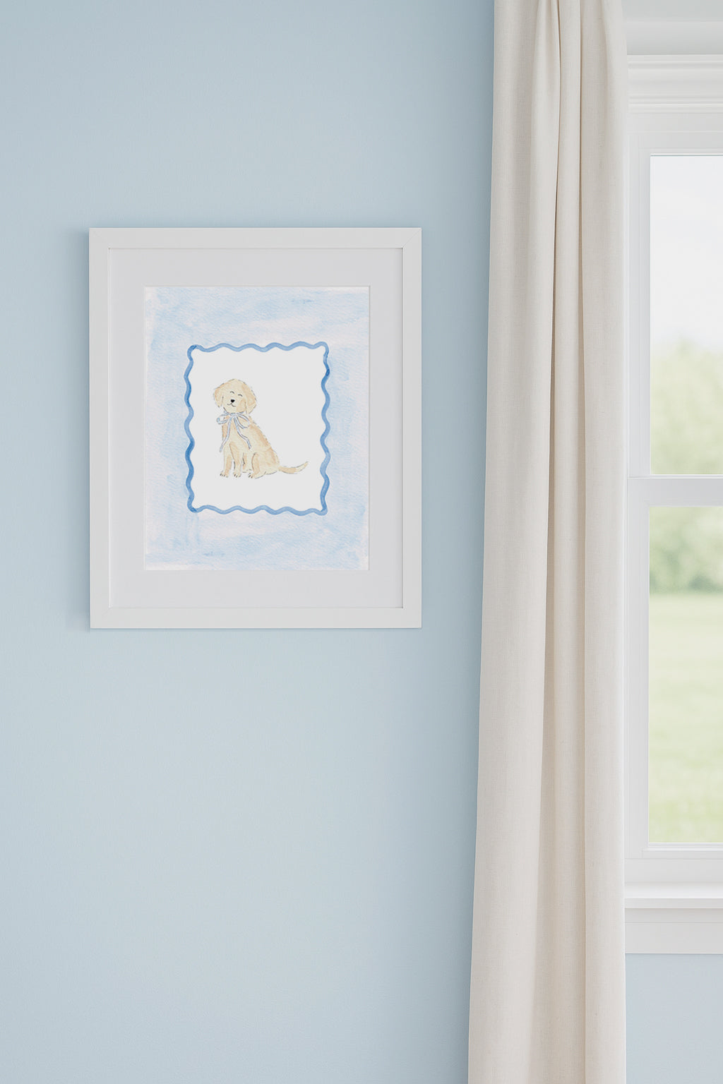 Blue Puppy Dog Watercolor Art Print