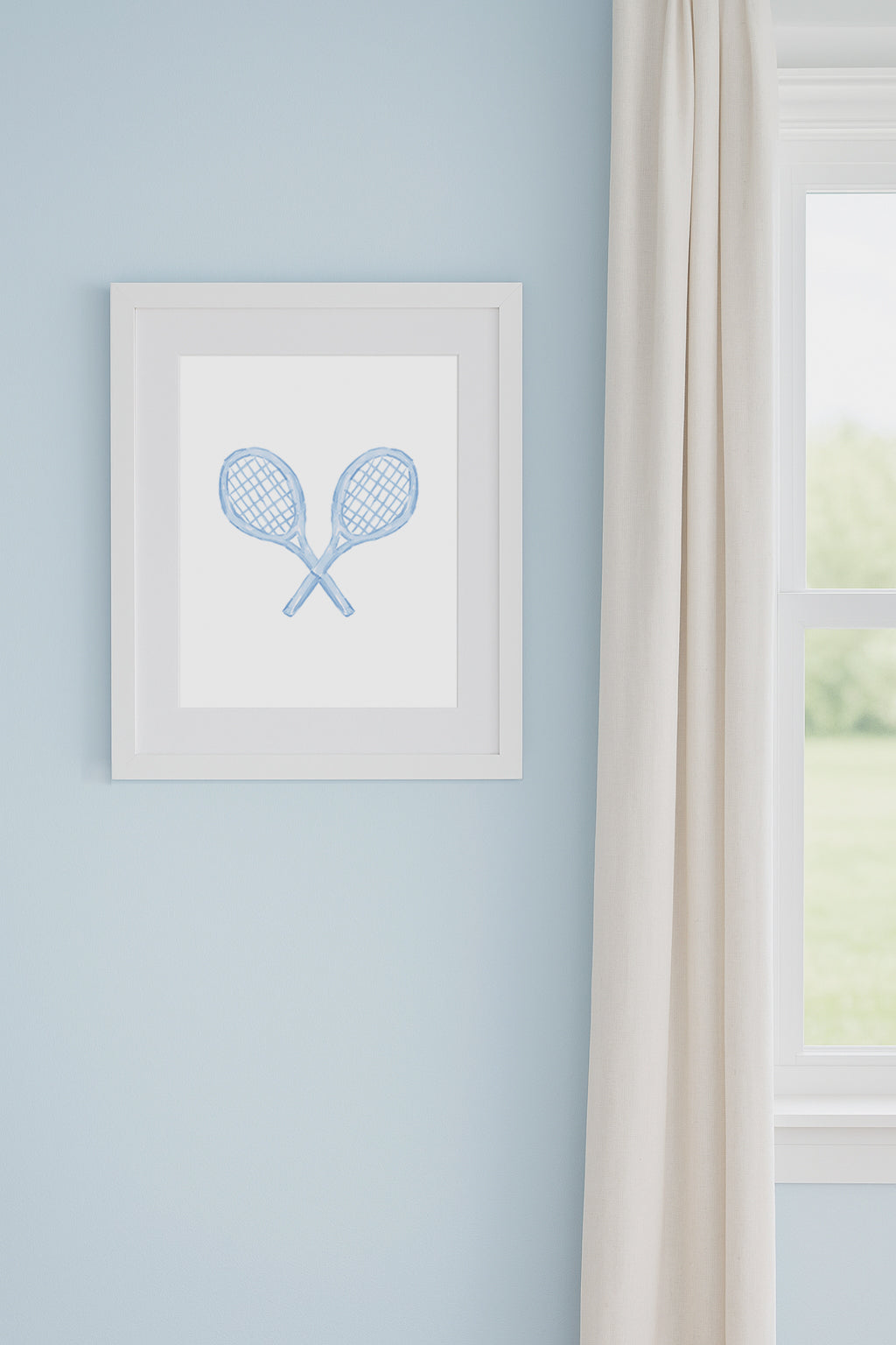 Blue Tennis Rackets Watercolor Toile Art Print