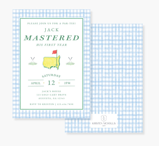 Blue Golf Masters Birthday Party Invitation