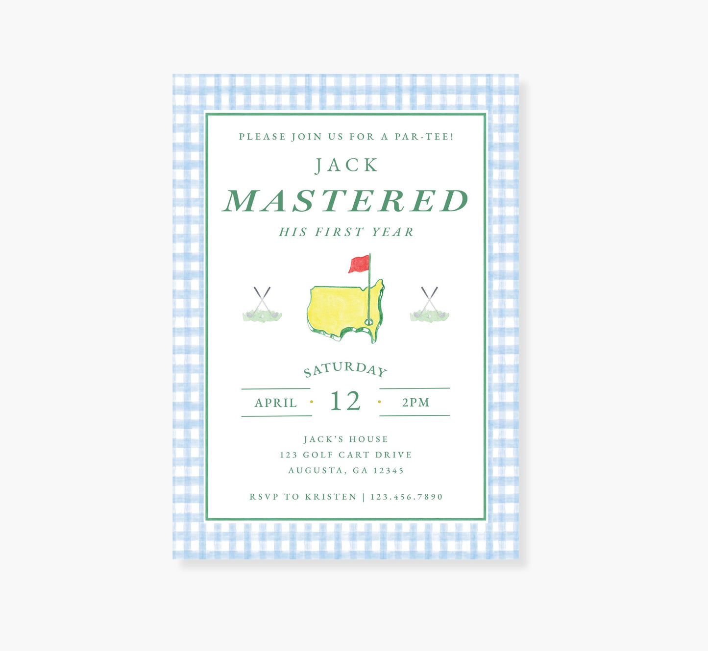 Blue Golf Masters Birthday Party Invitation