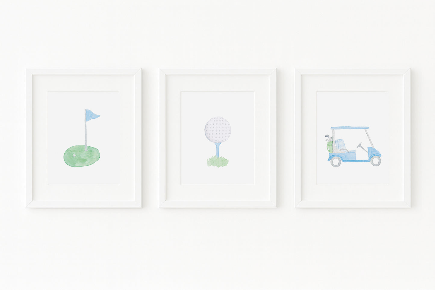 Light Blue Golf Cart, Flag, Tee and Ball Art Print