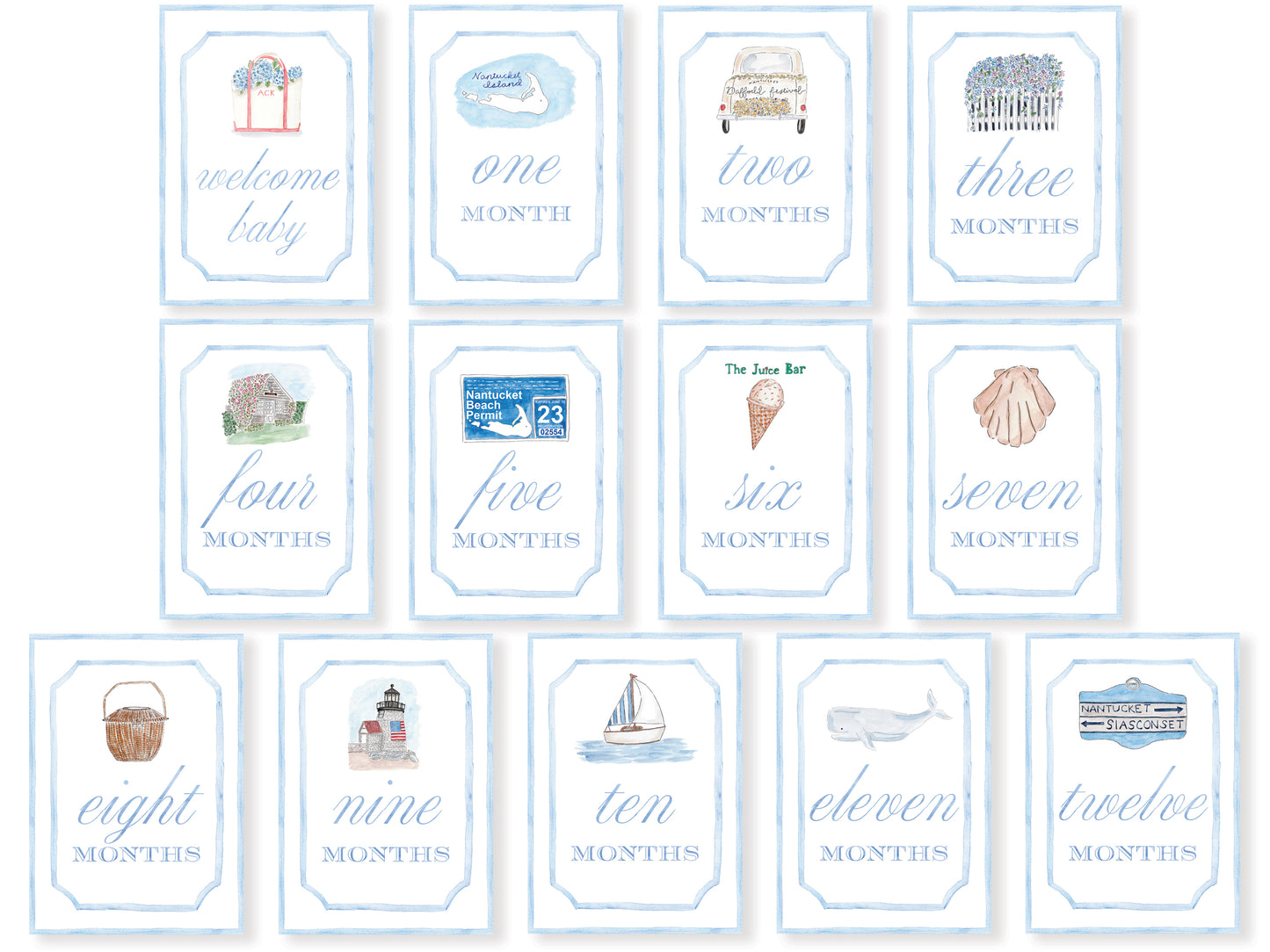 Blue Nantucket Baby Monthly Milestone Cards