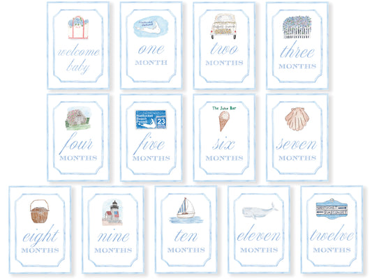 Blue Nantucket Baby Monthly Milestone Cards