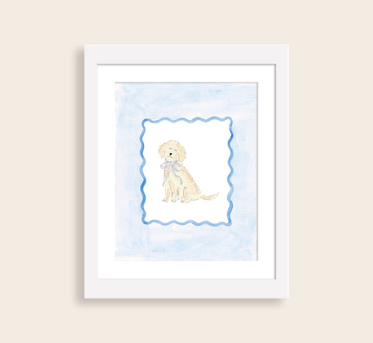 Blue Puppy Dog Watercolor Art Print