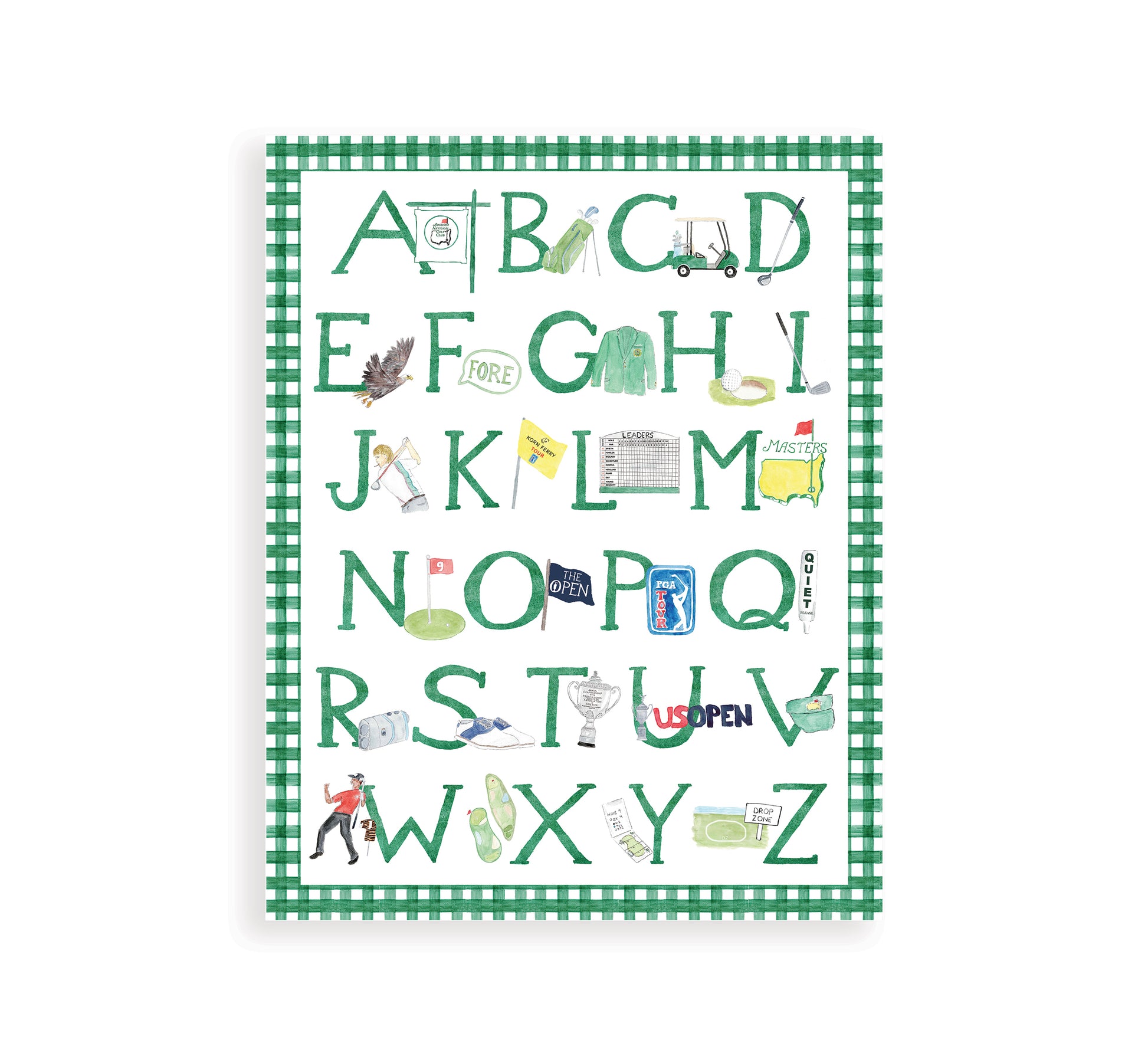 Green "ABCs of Golf" Alphabet Print – Watercolor Golf Nursery Wall Art for Baby