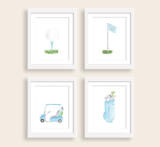 Light Blue Golf Watercolor Art Prints