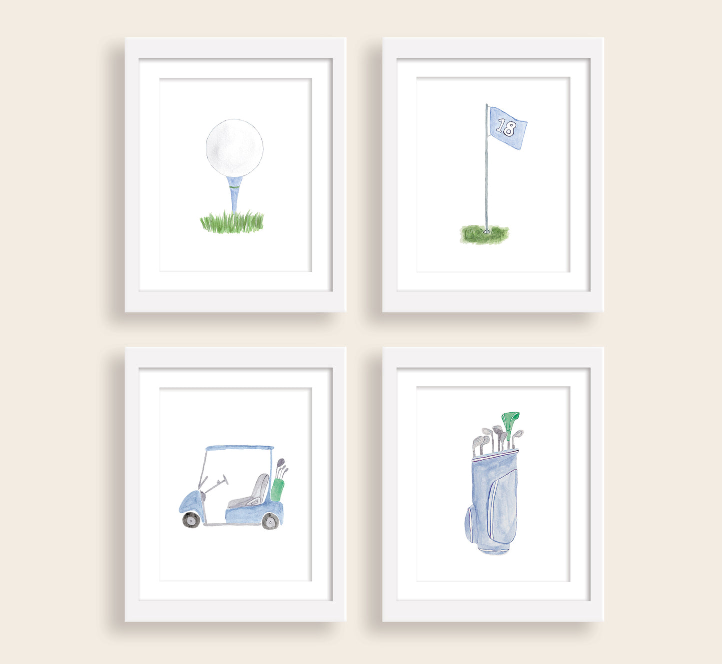 Navy Blue Golf Watercolor Art Prints