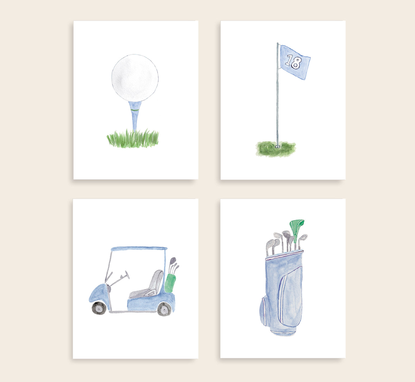 Navy Blue Golf Watercolor Art Prints