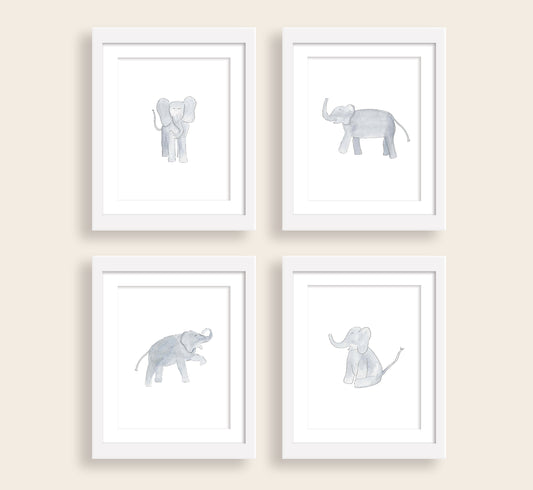 Playful Elephants Watercolor Art Prints