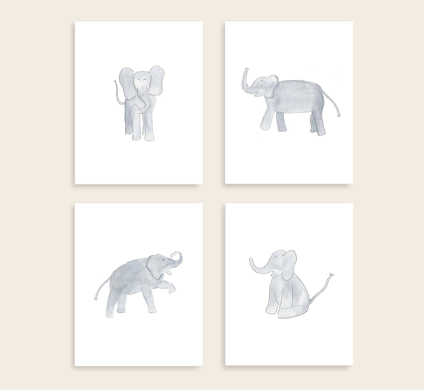 Playful Elephants Watercolor Art Prints