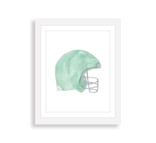 Green Football Helmet Watercolor Art Print