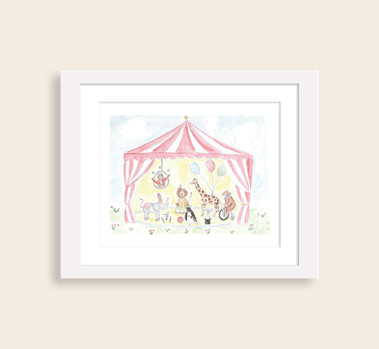 Pink Circus Animals Watercolor Art Print