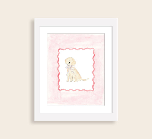 Pink Puppy Dog Watercolor Art Print