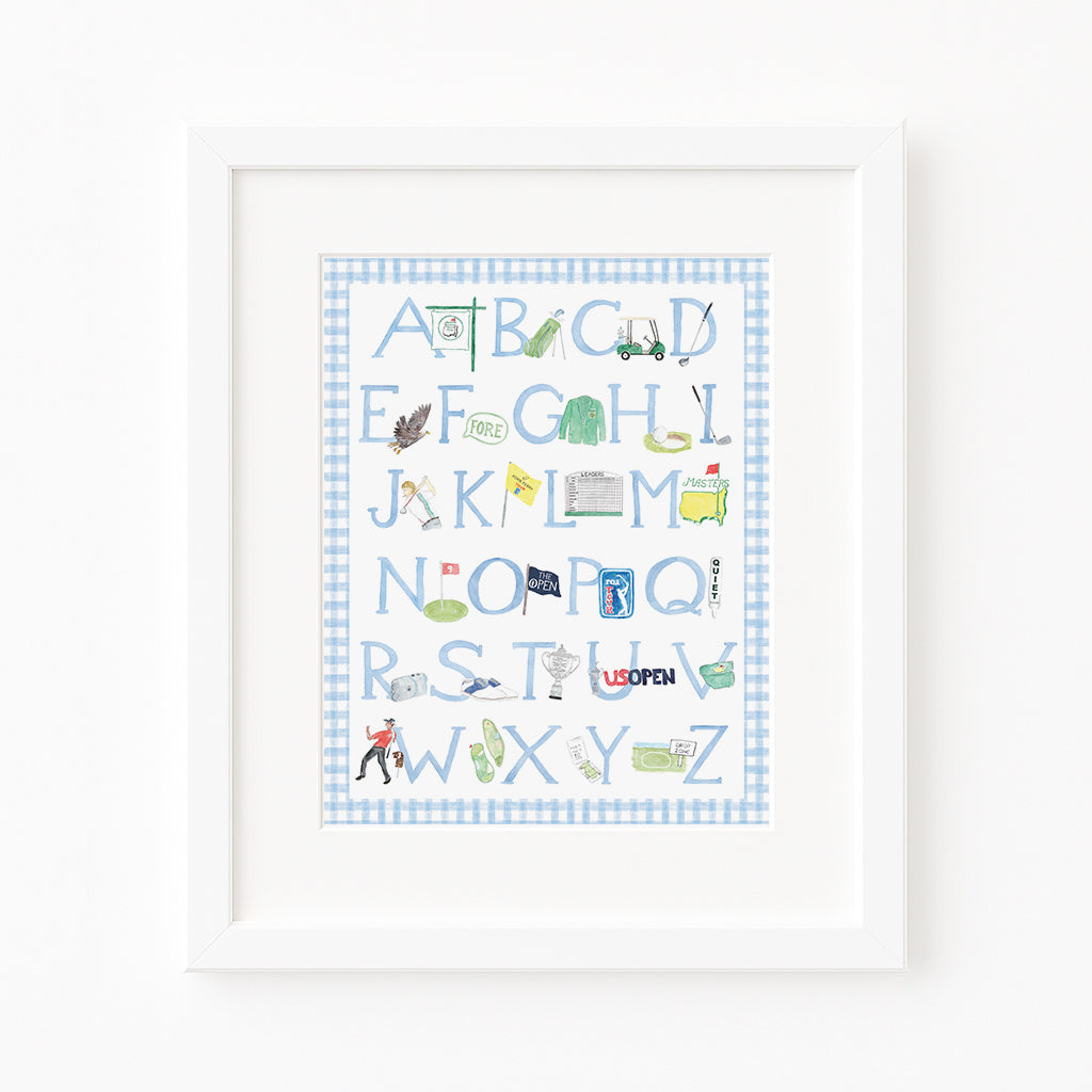 framed golf alphabet nursery art print