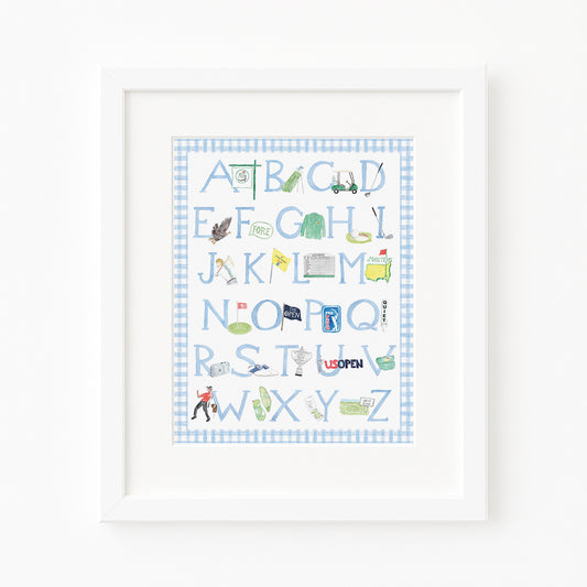 framed golf alphabet nursery art print