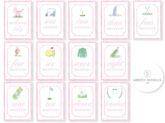 Pink Golf Monthly Milestone Cards for Baby