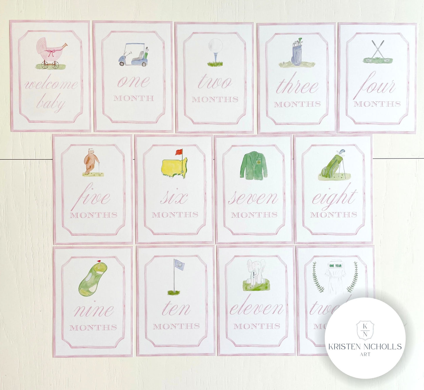 Pink Golf Monthly Milestone Cards for Baby